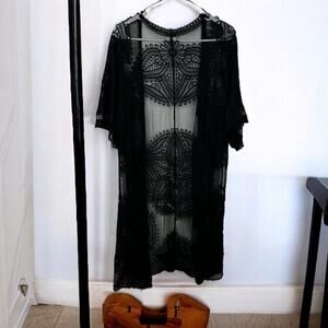 no Brand Women's Large extra large Black Boho lace Sheer Maxi Beach Coverup